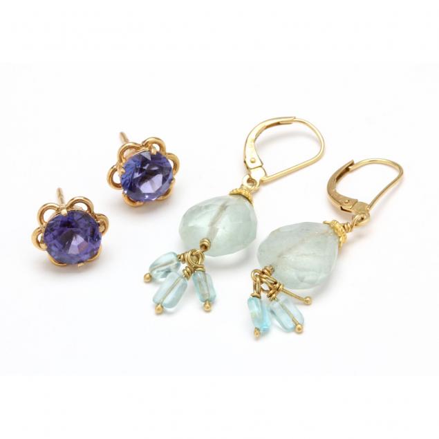 two-pairs-gold-and-gemset-earrings