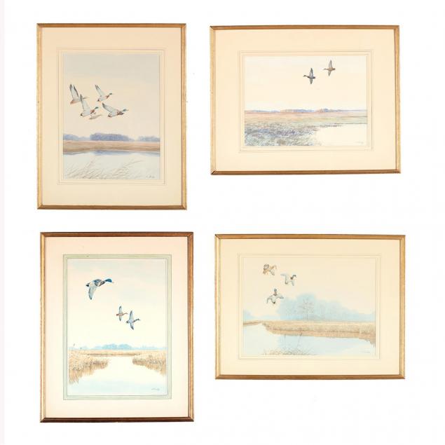 john-sudy-ny-1880-1960-four-watercolors-ducks-in-flight