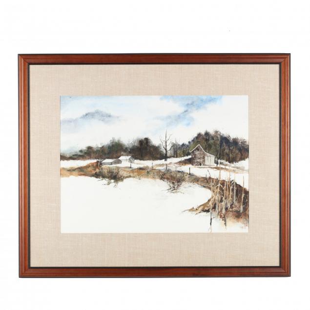 american-school-watercolor-painting-of-a-farm-in-snow