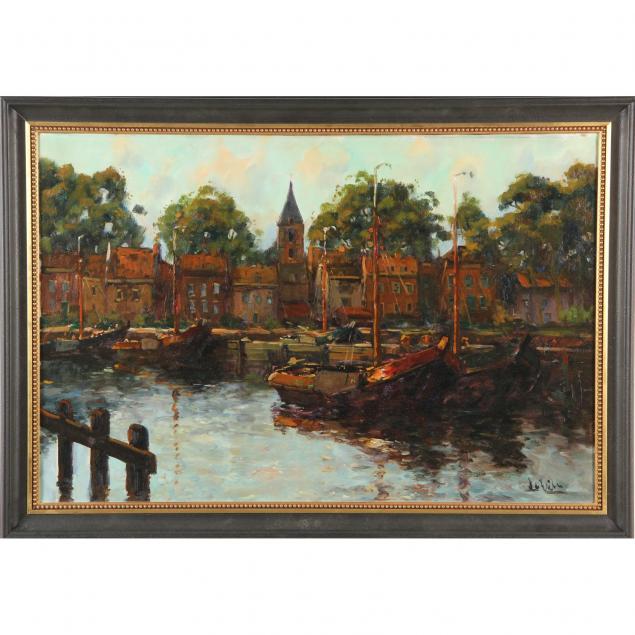continental-school-20th-century-boats-and-buildings-along-a-canal