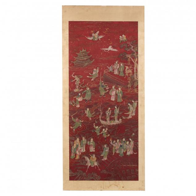 chinese-large-painted-silk-panel-with-auspicious-symbols