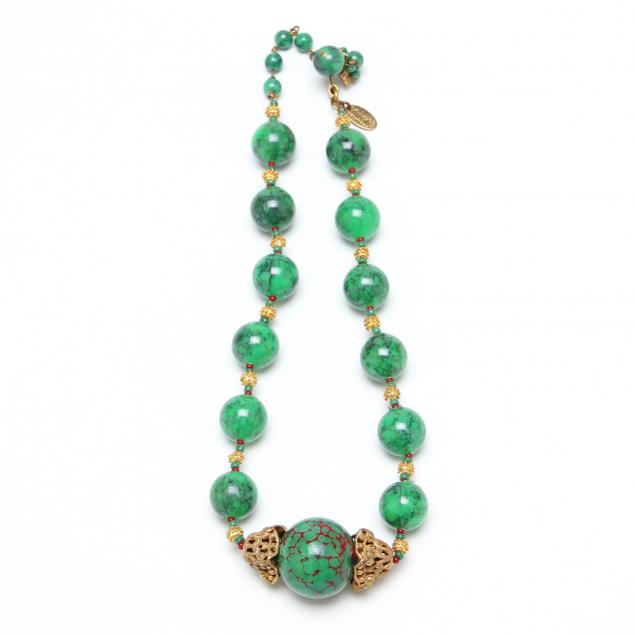 miriam-haskell-speckled-green-bead-necklace