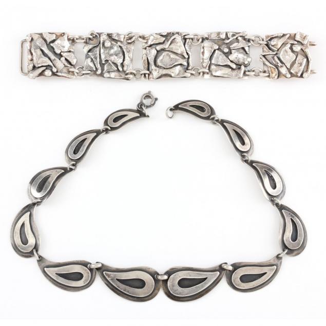 vintage-sterling-bracelet-by-herman-heilig-hendersonville-nc-d-1963-and-a-vintage-necklace-by-cabin-craft-wi