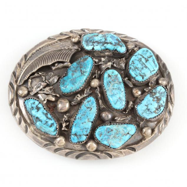 navajo-silver-and-turquoise-belt-buckle-tom-bahe