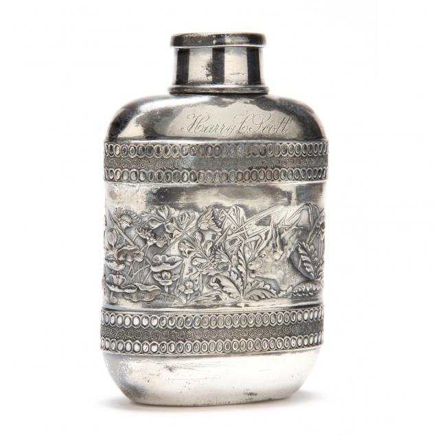 antique-victorian-silverplate-flask-with-wild-game-motif