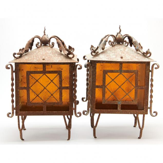 pair-of-wrought-iron-gas-lanterns