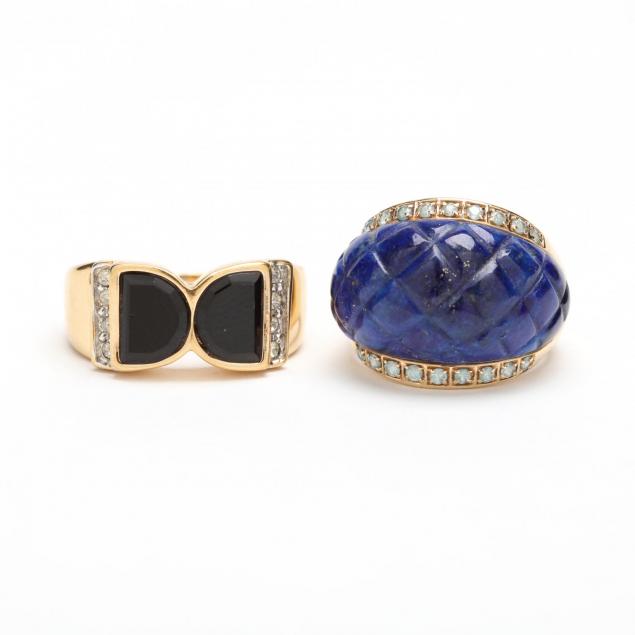 18kt-onyx-ring-and-a-14kt-lapis-lazuli-ring