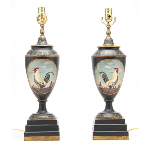 pair-of-paint-decorated-rooster-table-lamps