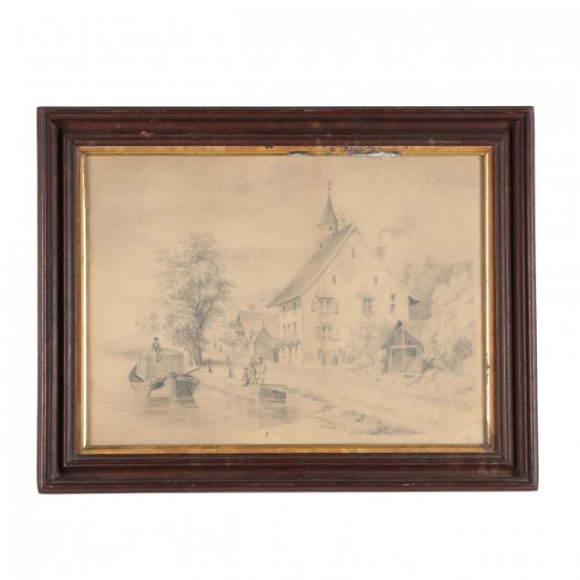 antique-graphite-drawing-of-a-village-street