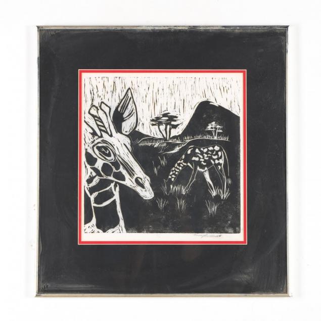 signed-african-woodblock-print-with-giraffe