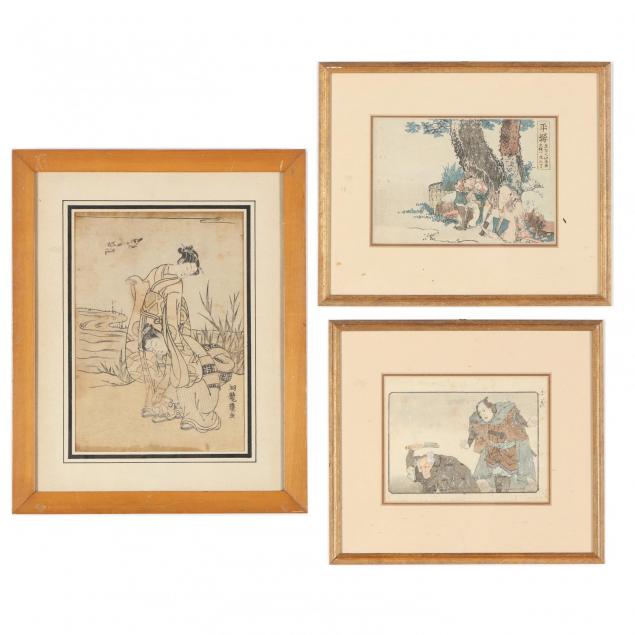 three-japanese-woodblock-prints-koryusai-and-hokusai