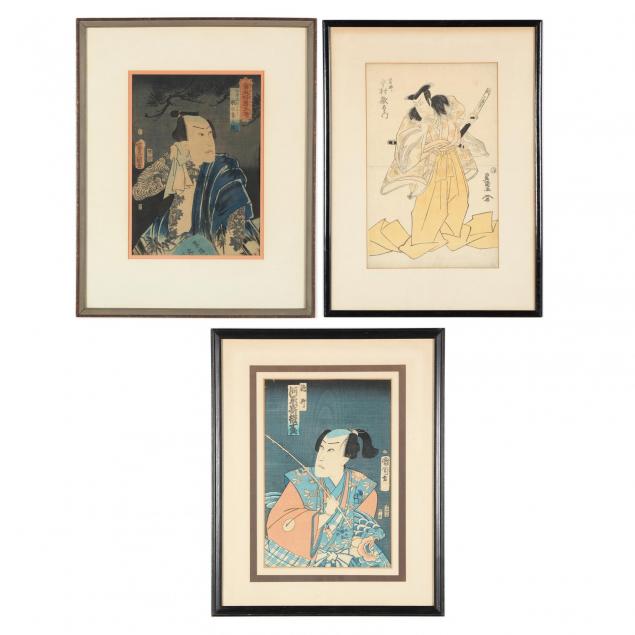three-japanese-woodblock-prints-kunisada-and-kunichika
