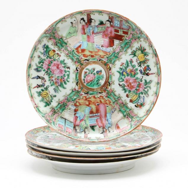 group-of-five-famille-rose-medallion-plates