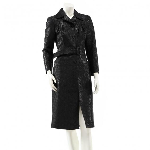black-metallic-thread-patterned-coat-dress-prada