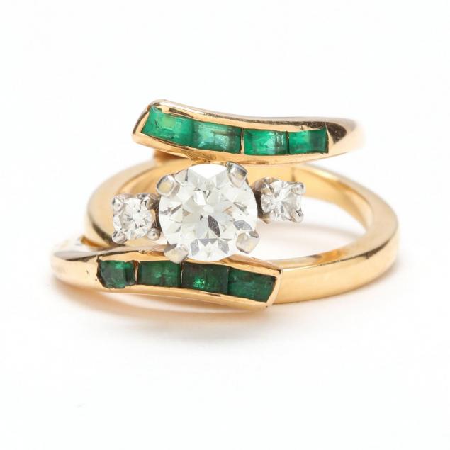 vintage-14kt-diamond-and-emerald-wedding-set