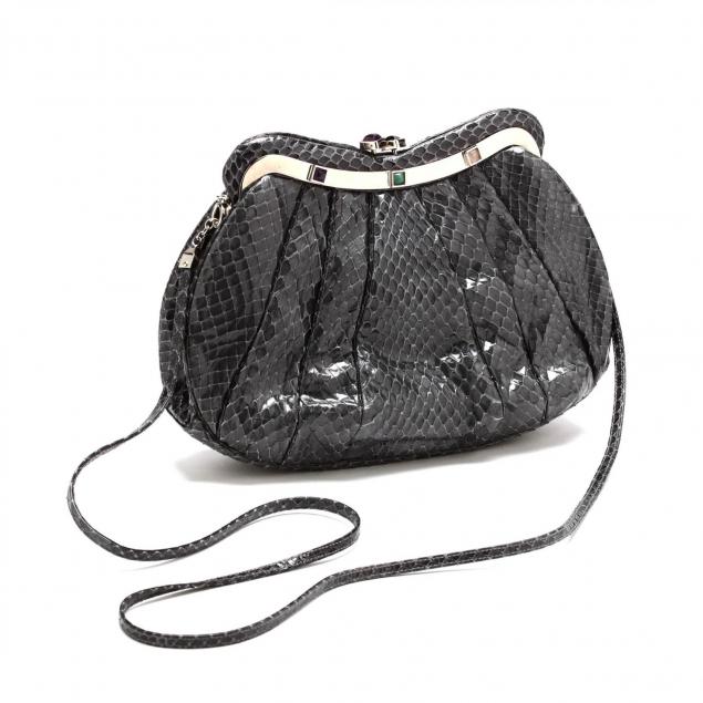 vintage-gray-snakeskin-shoulder-bag-judith-leiber