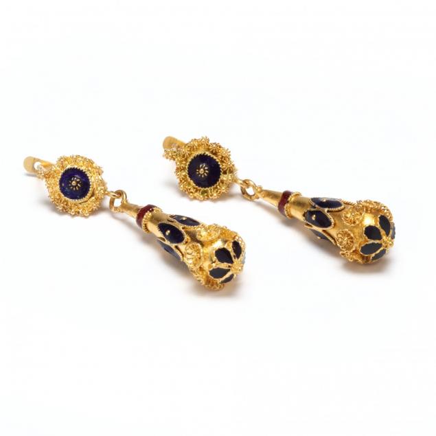 high-karat-gold-and-enamel-pendant-earrings
