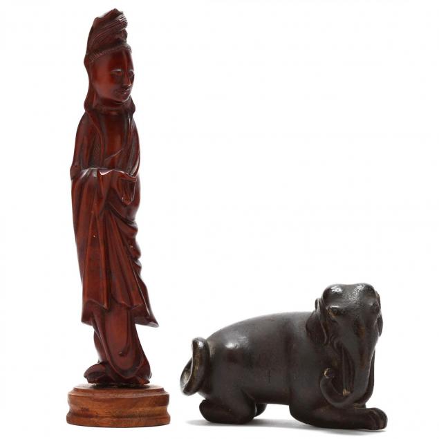 chinese-bronze-elephant-and-wood-guanyin