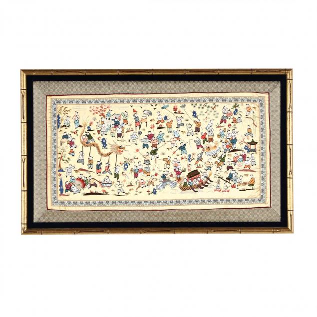 framed-chinese-textile-of-one-hundred-children