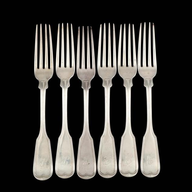 set-of-six-southern-coin-silver-forks-f-h-clark-co-of-memphis-tn
