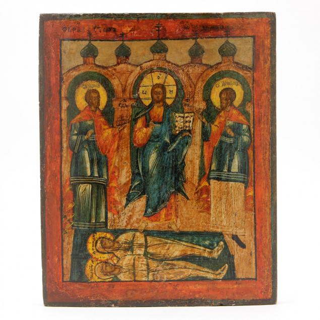 russian-icon-of-christ-flanked-by-twin-saints-cosmas-and-damian