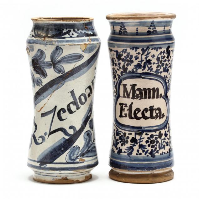 two-albarello-majolica-drug-jars