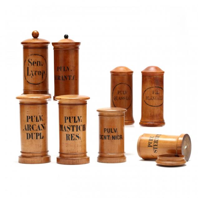 four-pair-or-near-pair-wooden-dry-drug-jars