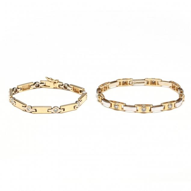 two-14kt-diamond-bracelets
