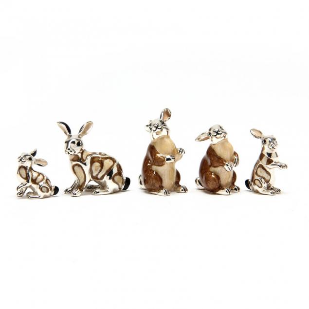 collection-of-five-sterling-silver-enameled-bunnies