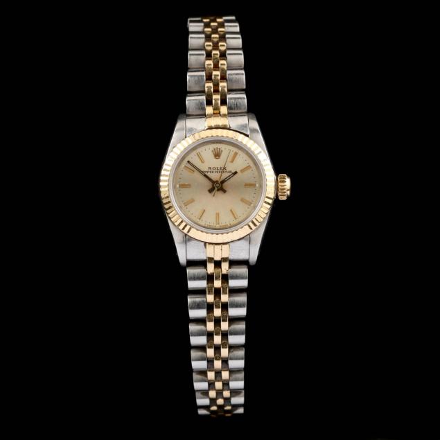 lady-s-stainless-steel-and-18kt-oyster-perpetual-watch-rolex