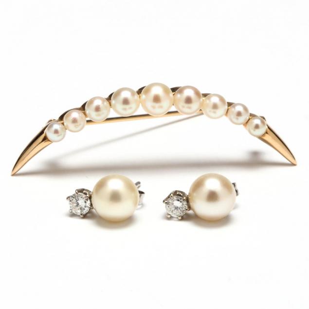 14kt-pearl-and-diamond-earrings-and-a-pearl-crescent-brooch