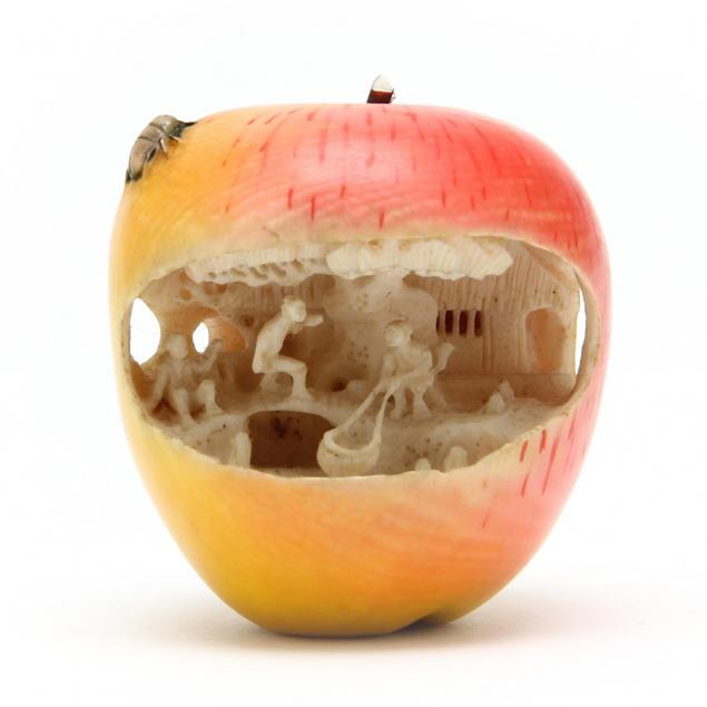carved-stained-ivory-okimono-of-an-apple