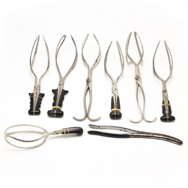 eight-antique-obstetrical-forceps