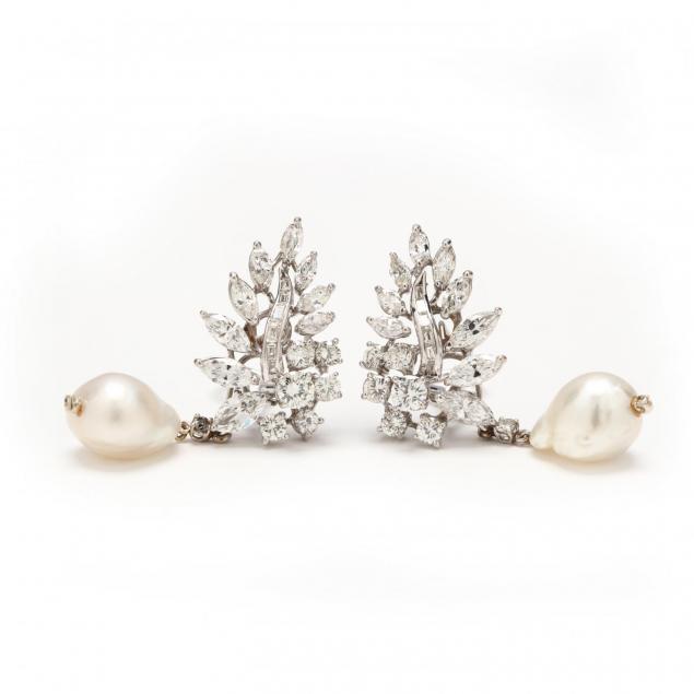 vintage-14kt-white-gold-diamond-and-pearl-drop-convertible-earrings