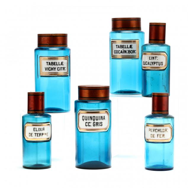 assembled-set-of-six-french-turquoise-glass-apothecary-bottles