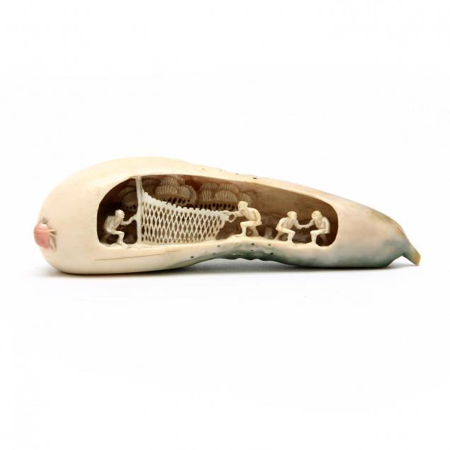 carved-stained-ivory-okimono-of-a-cucumber-kyuri