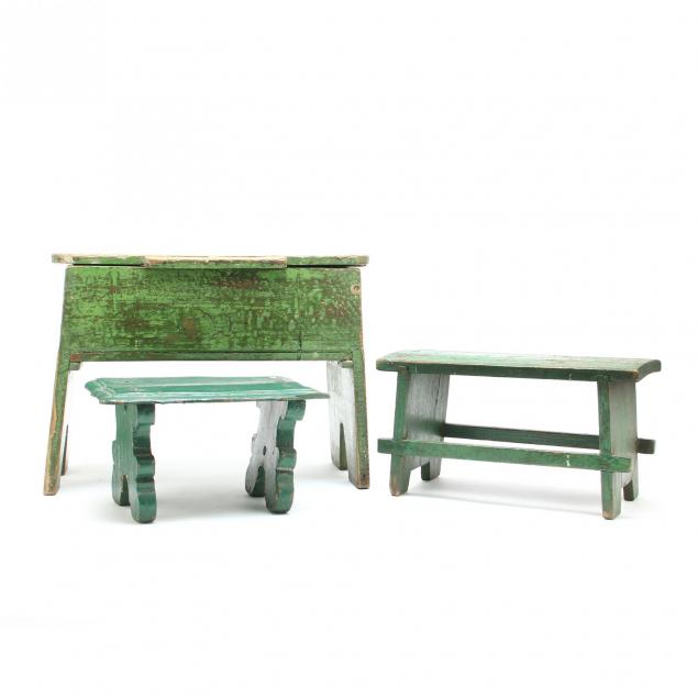 three-green-painted-cottage-stools