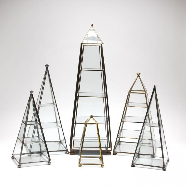 six-vintage-obelisk-form-display-cases