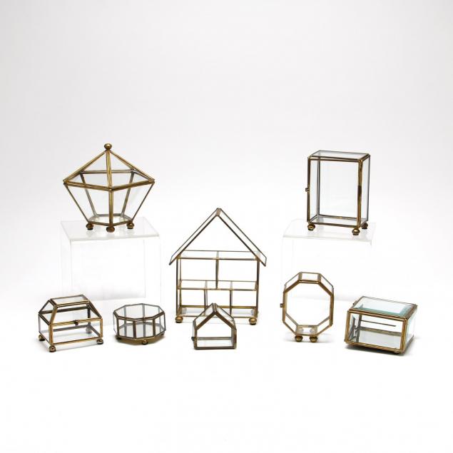 eight-diminutive-brass-and-glass-display-cases