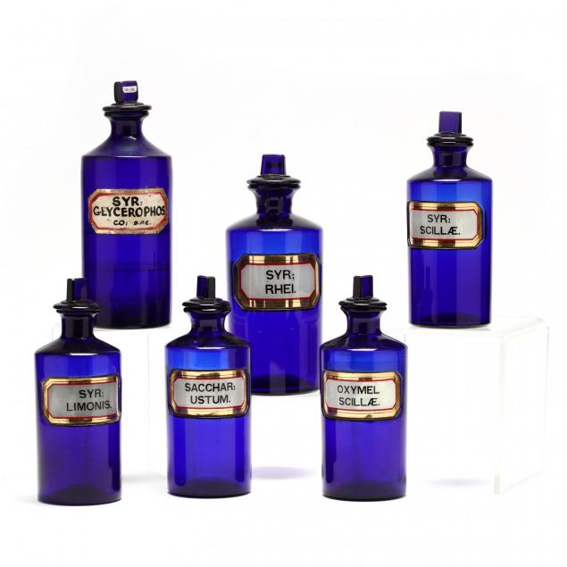set-of-six-matching-cobalt-apothecary-bottles-and-two-similar