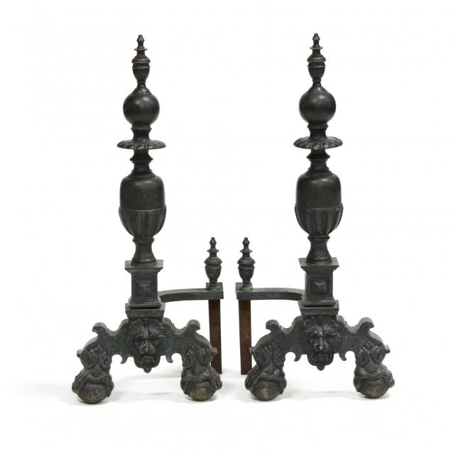 pair-of-continental-cast-bronze-andirons