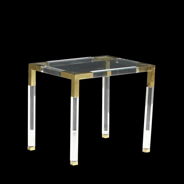 lucite-and-brass-side-table