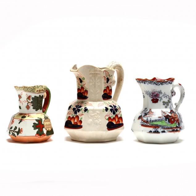 three-antique-english-imari-cream-pitchers
