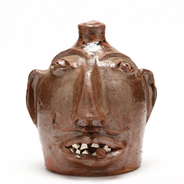 nc-folk-pottery-brown-pottery-face-jug-signed-otto-brown