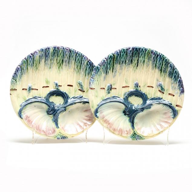 pair-of-majolica-asparagus-serving-plates