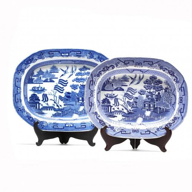two-antique-blue-willow-platters