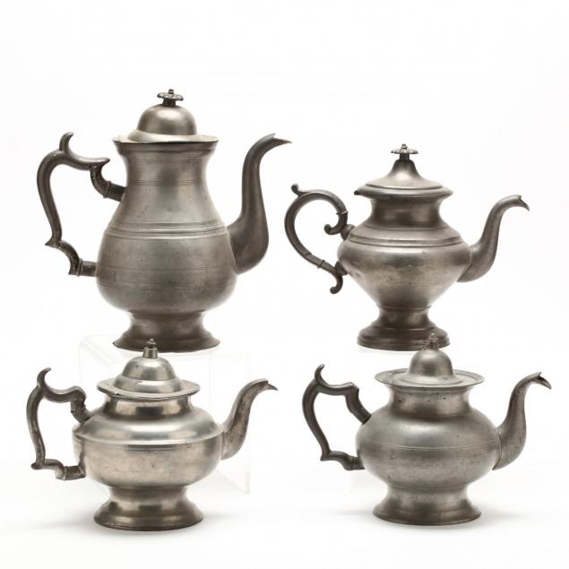 four-antique-pewter-teapots
