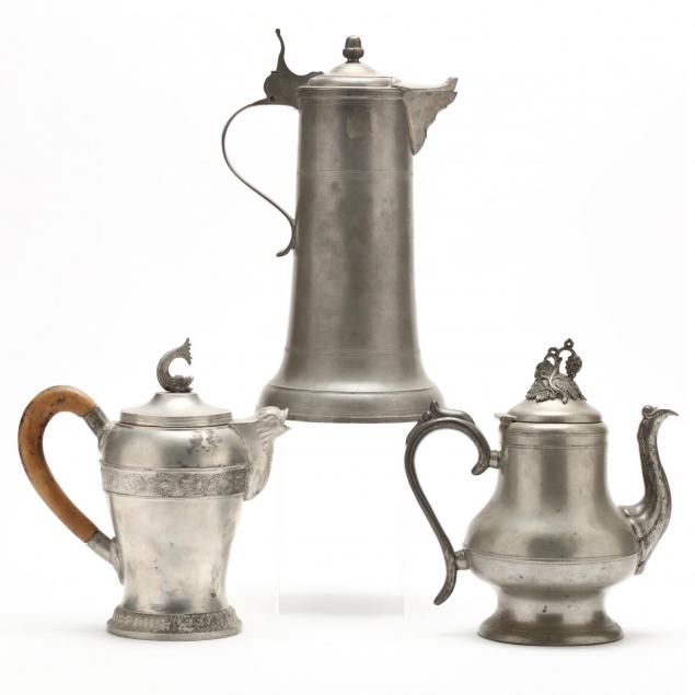 three-antique-pewter-teapots