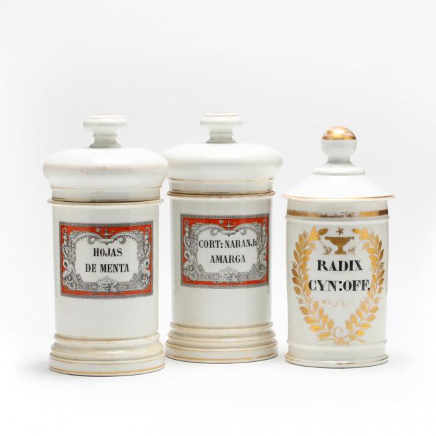 three-mexican-porcelain-drug-jars