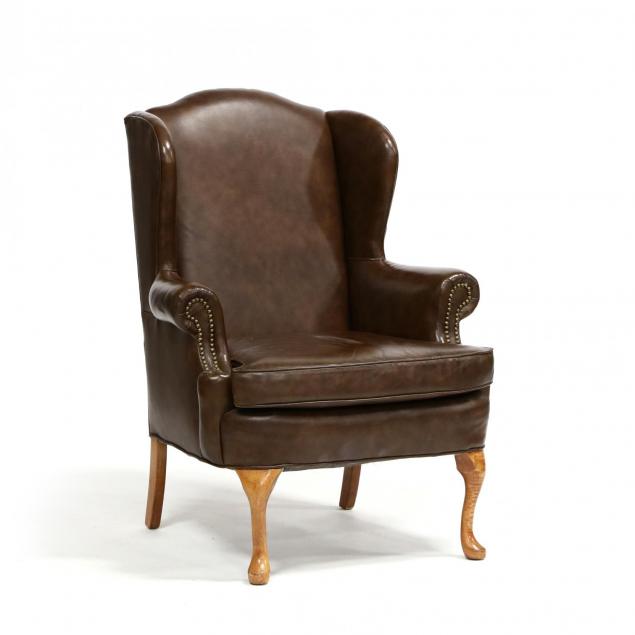 hickory-craft-queen-anne-style-leather-wing-chair